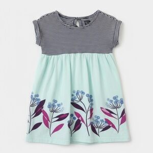 Tea Collection Girls Striped Floral Mint Navy Dress Size 4 Cotton Keyhole